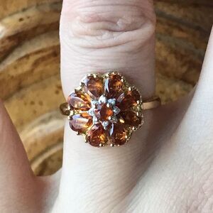 Natural Orange Garnet Sterling Silver 18k Yellow Gold Vermeil Ring Size 5.25